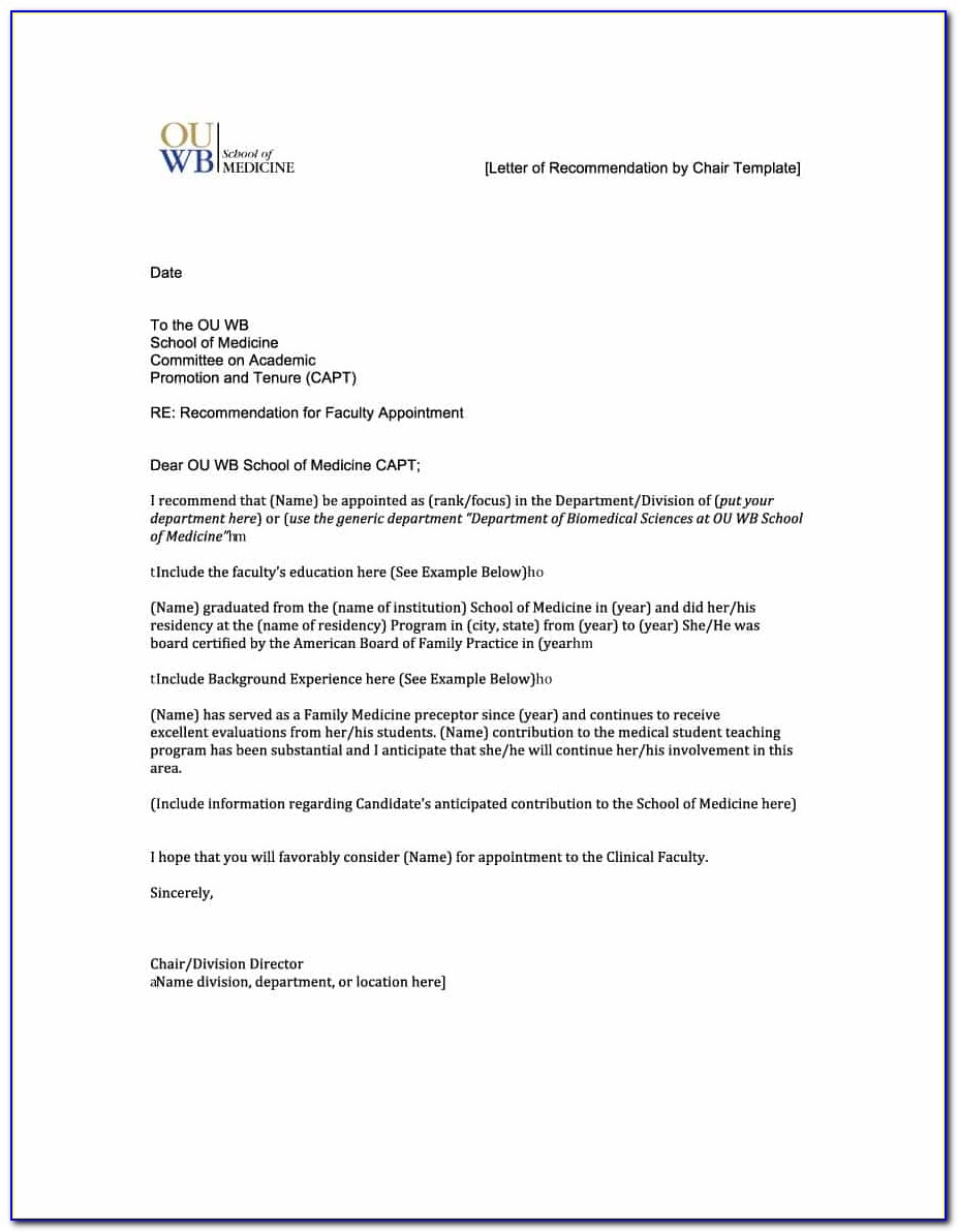 Free Letter Of Recommendation Template For Teachers