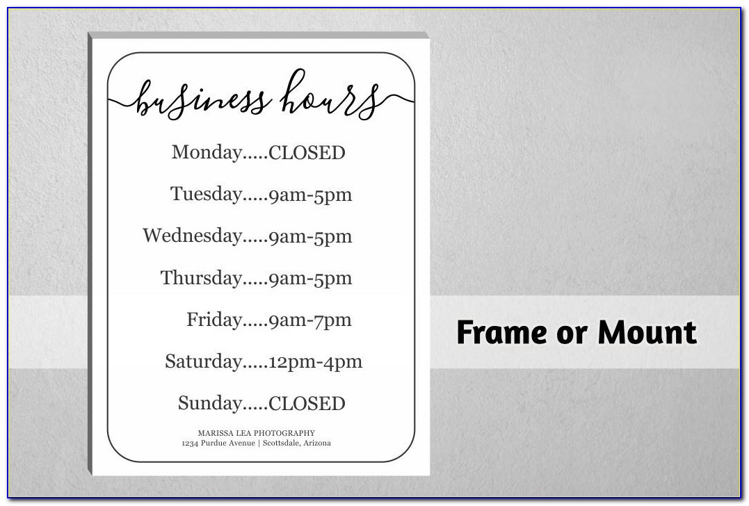Free Printable Business Hours Sign Template