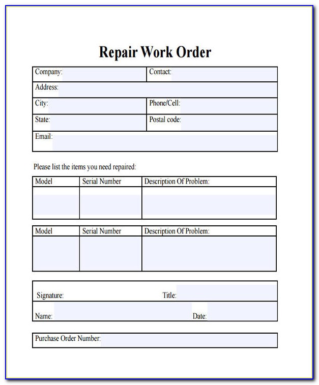 Free Printable Maintenance Work Order Template