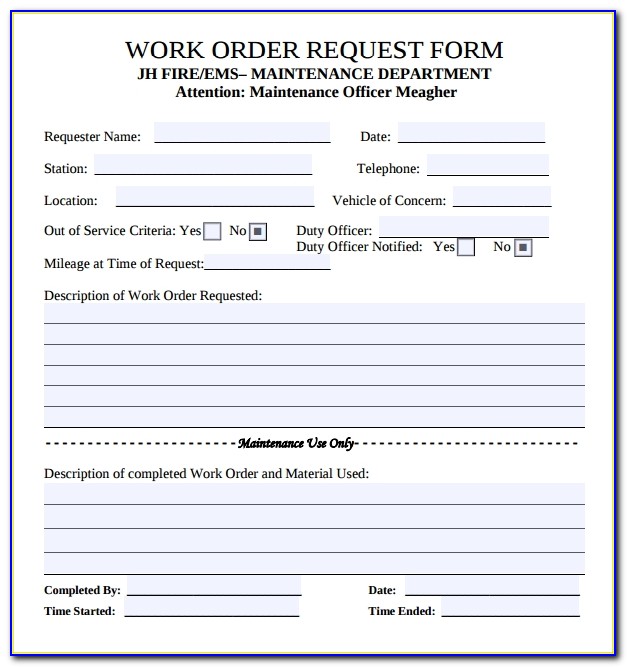 Free Printable Work Order Request Template