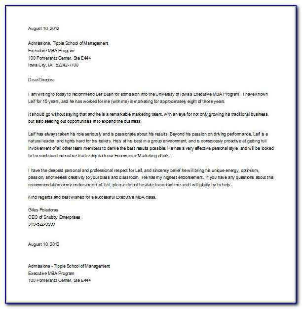Free Sample Letter Of Recommendation Template