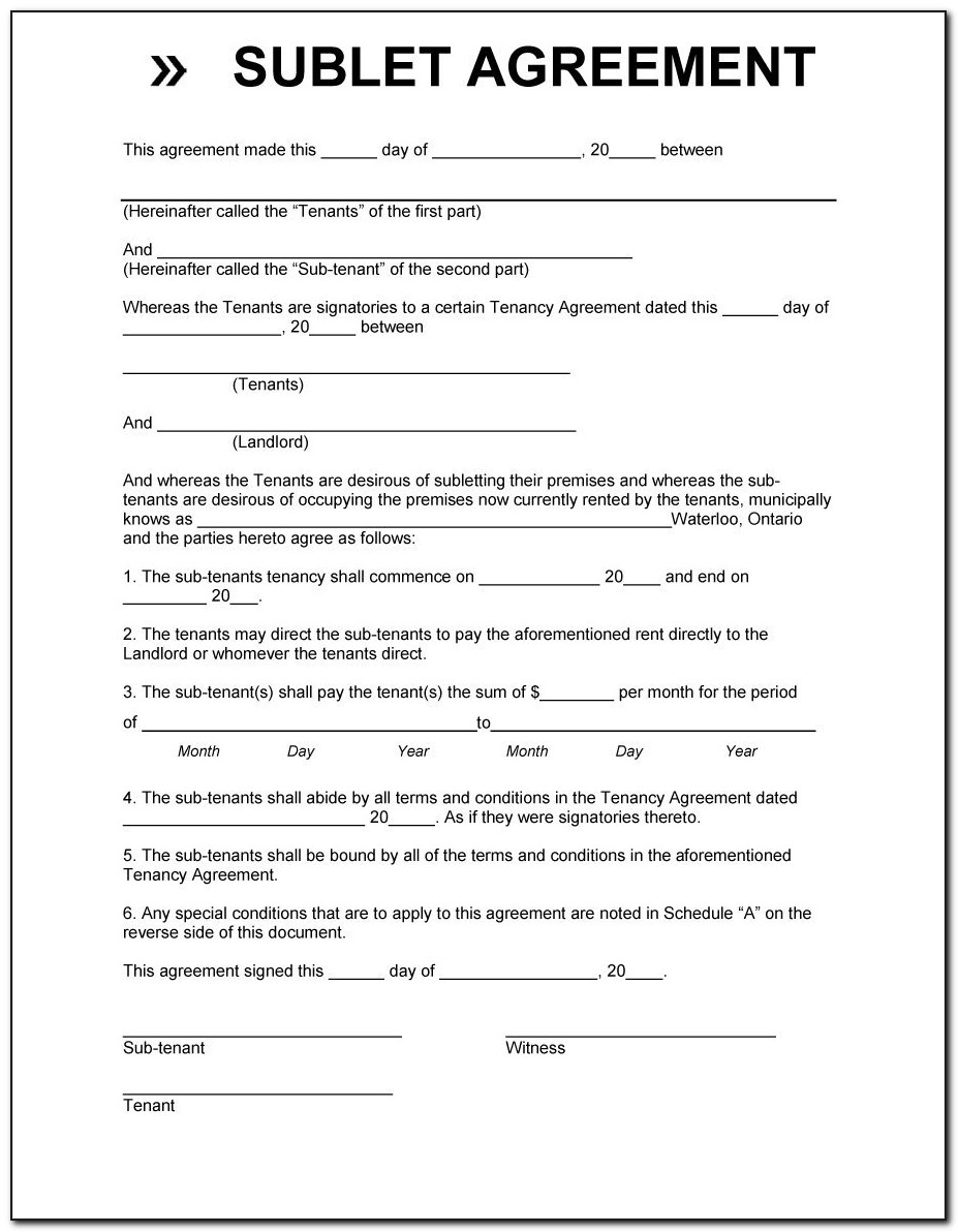 Free Sublease Agreement Template Ontario