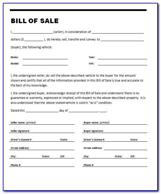 Free Vehicle Bill Of Sale Template Word
