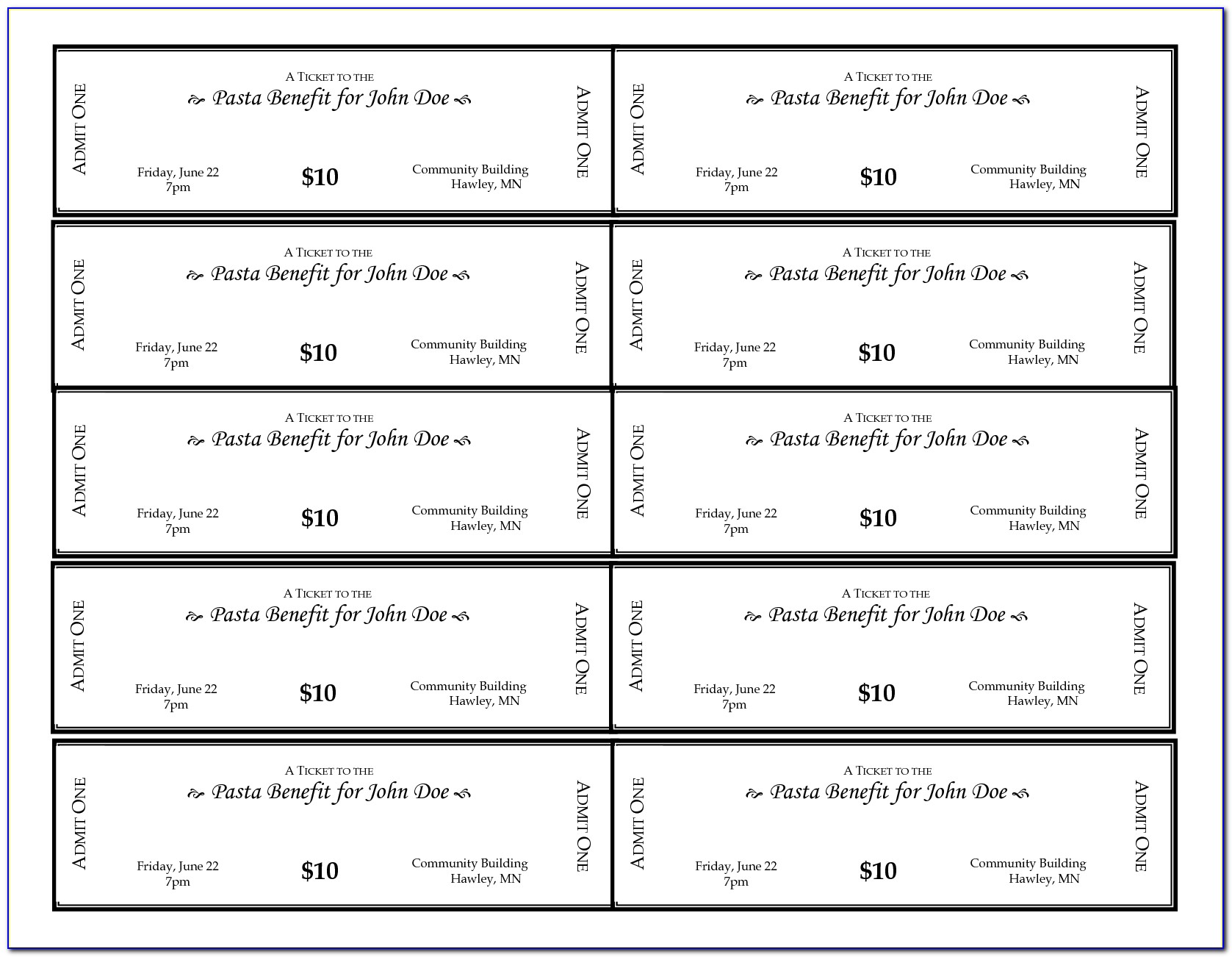 Fundraiser Ticket Template Free