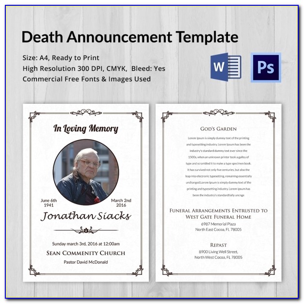 Funeral Announcement Template Word