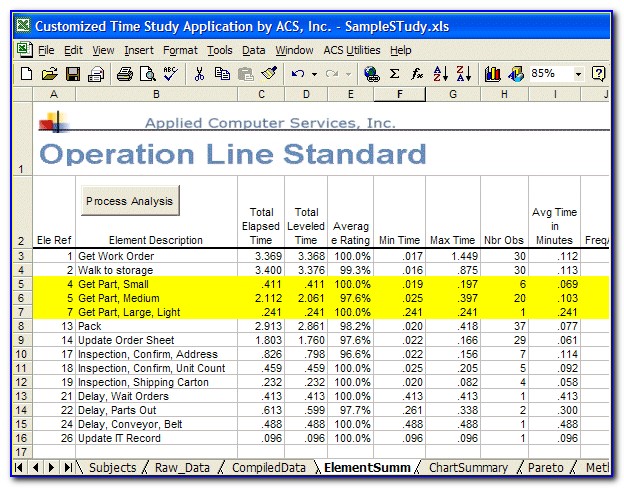 Manufacturing Time Study Template Excel