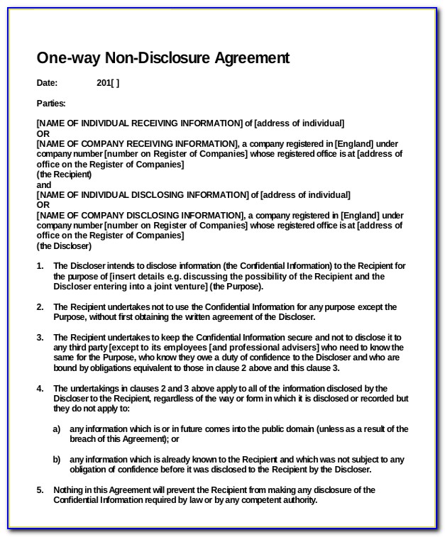 Non Disclosure Agreement Format Word