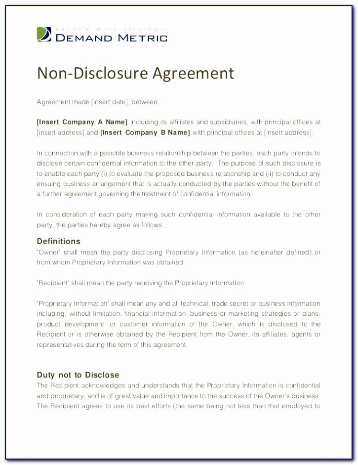 Non Disclosure Agreement Template Word Australia