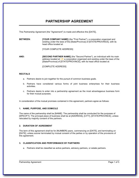 Partnership Agreement Format Word