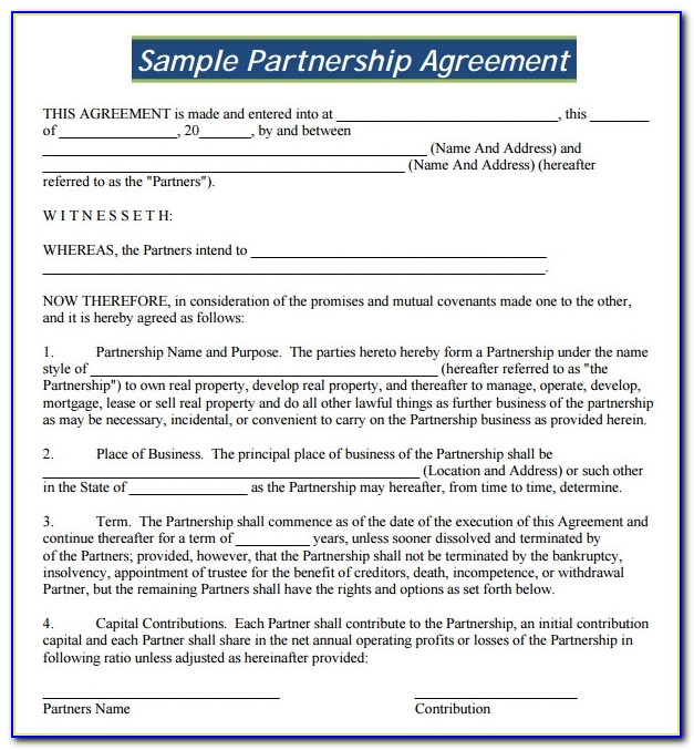 Partnership Agreement Template Word Doc