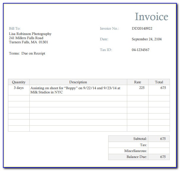 Photography Assistant Invoice Template