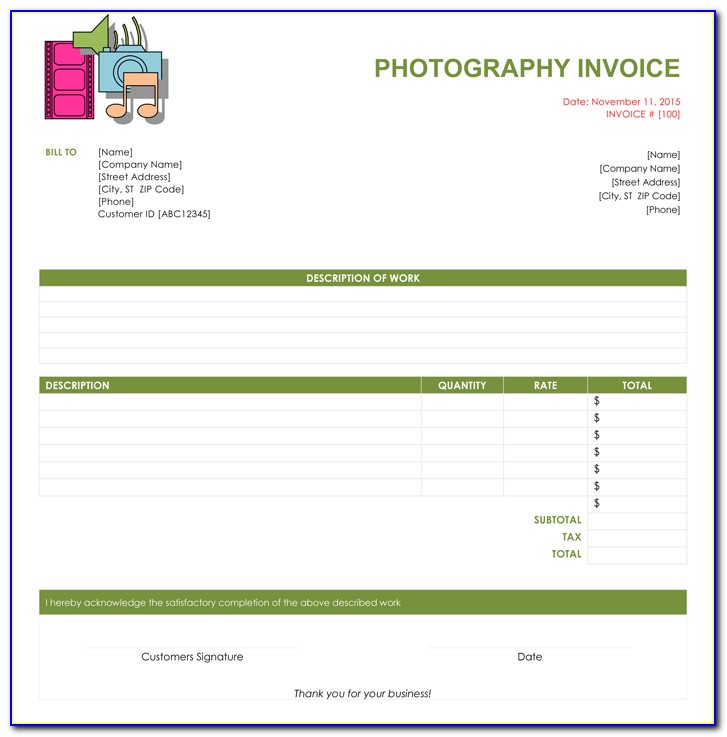 Photography Invoice Template Download