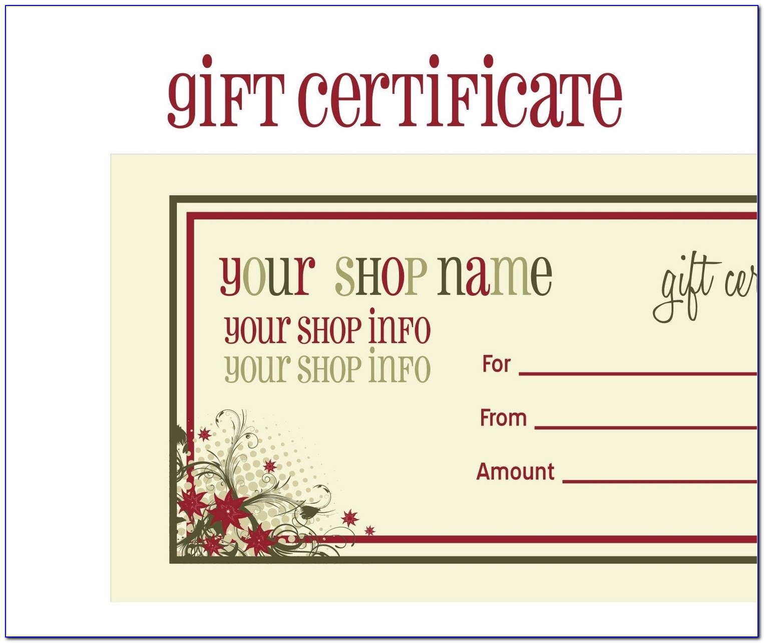 Printable Gift Certificate Template Word