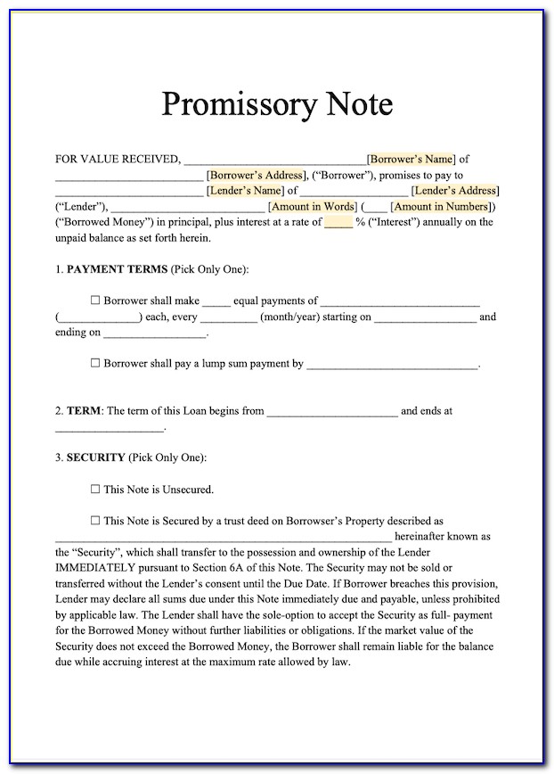 Real Estate Promissory Note Template Pdf