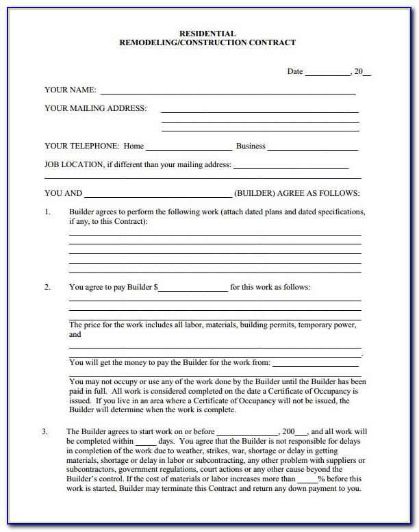 Remodeling Agreement Template