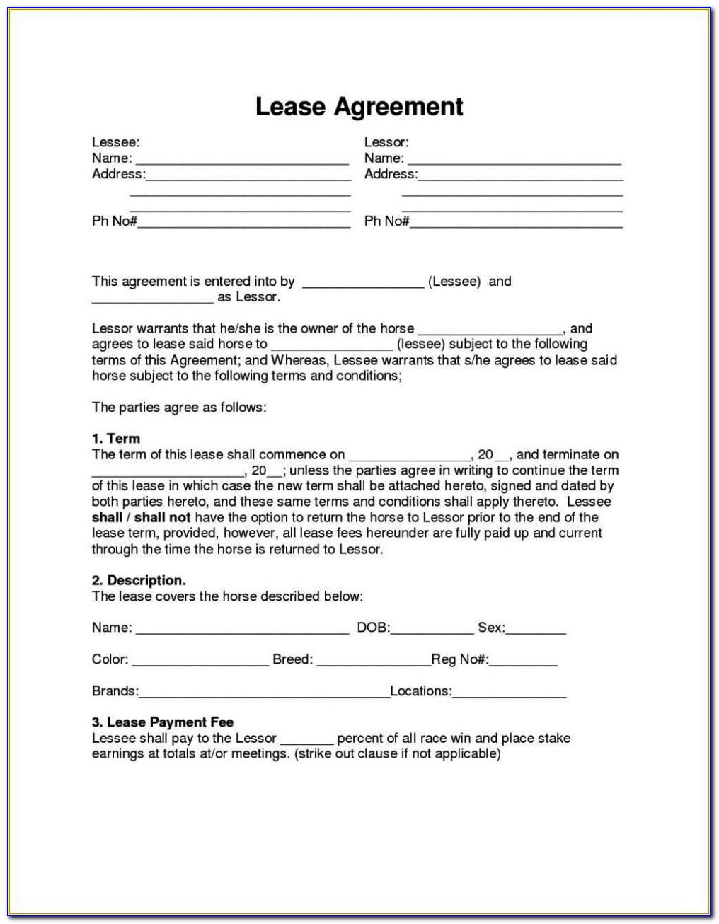 Free Rent To Own Contract Template