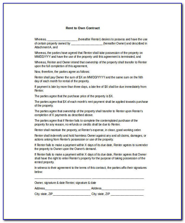 Rent To Own Contract Template South Africa