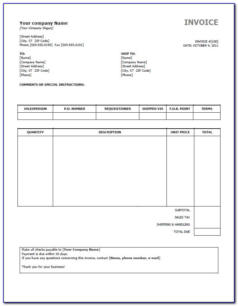 Sample Invoice Template Word Doc