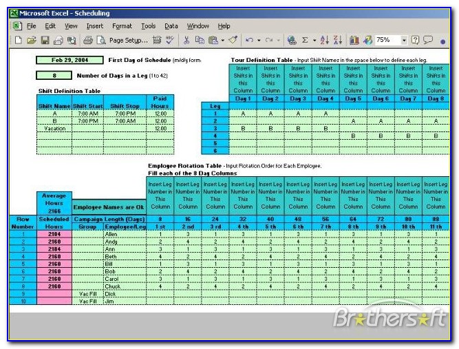 Shift Rotation Schedule Template By Timesheets Mts Software