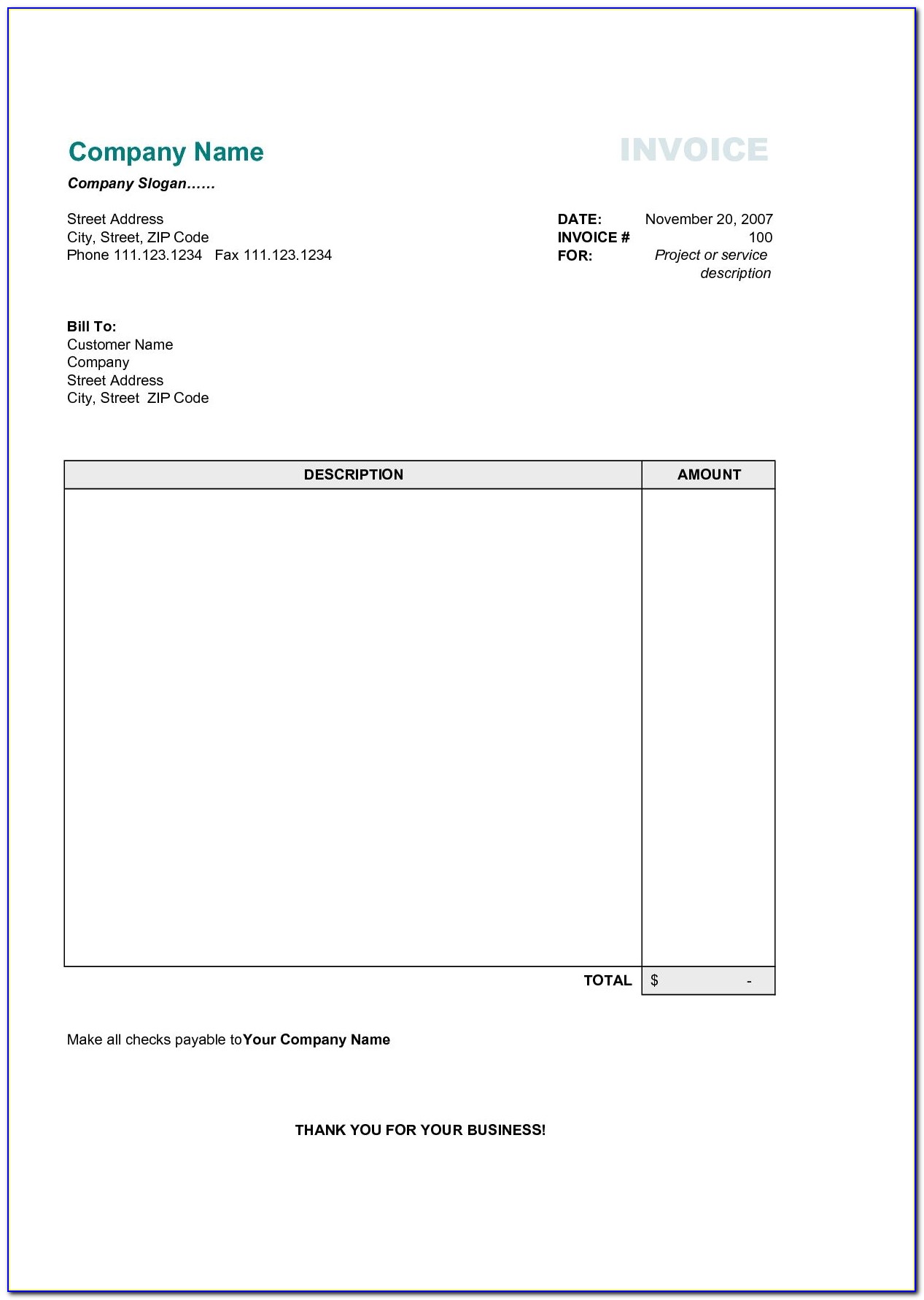 Simple Invoice Template Word Free