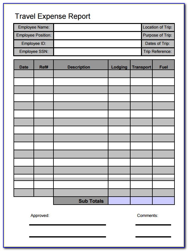 Travel Expense Report Format In Excel