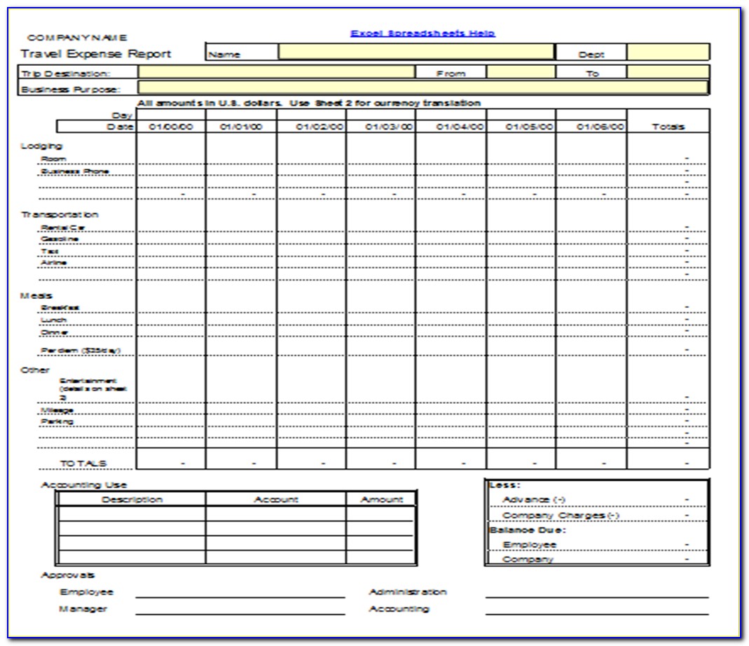 Travel Expense Report Template Excel