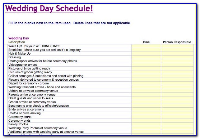 Wedding Day Timetable Template