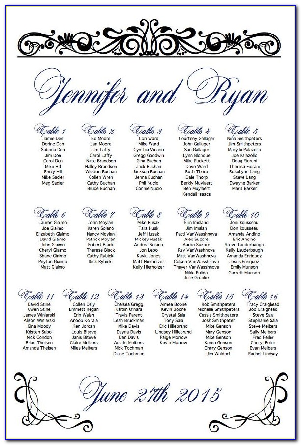 Wedding Reception Table Seating Chart Template