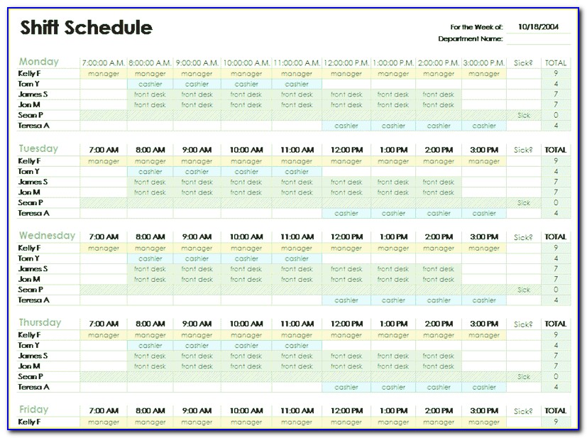 Yearly Employee Shift Schedule Template Excel