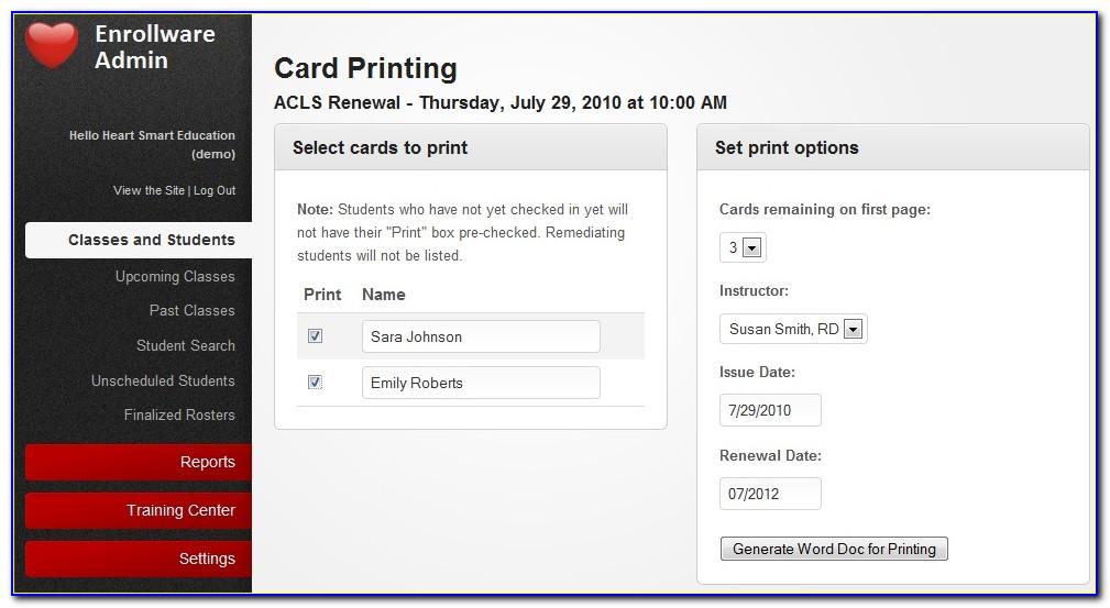 American Heart Association Cpr Card Printing Template