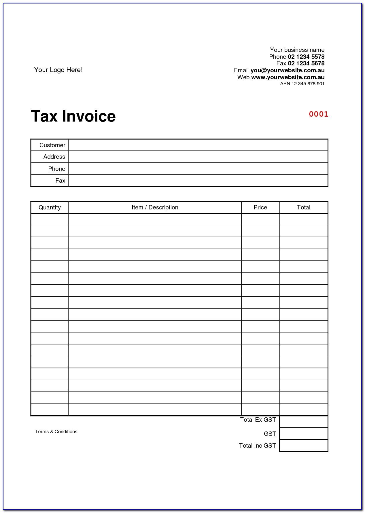 Blank Invoice Template Word India