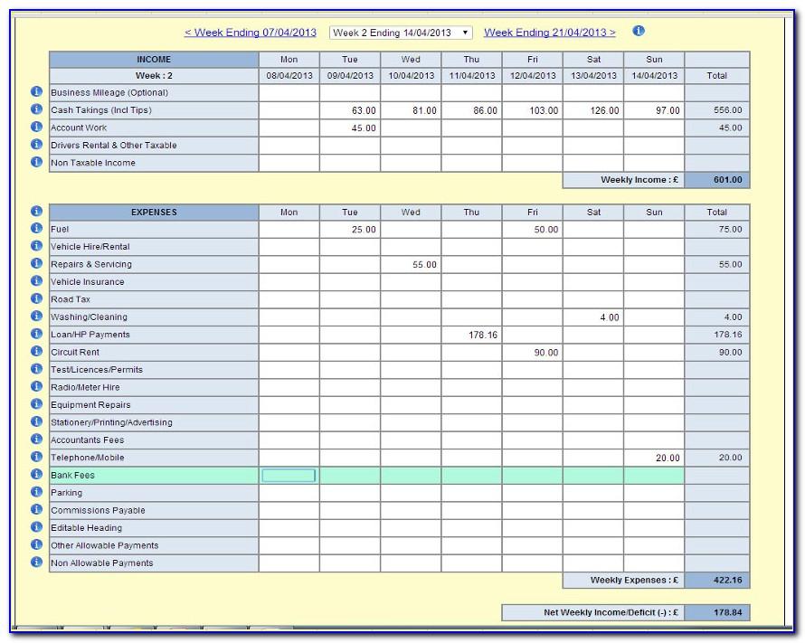 Bookkeeping Templates For Self Employed Excel