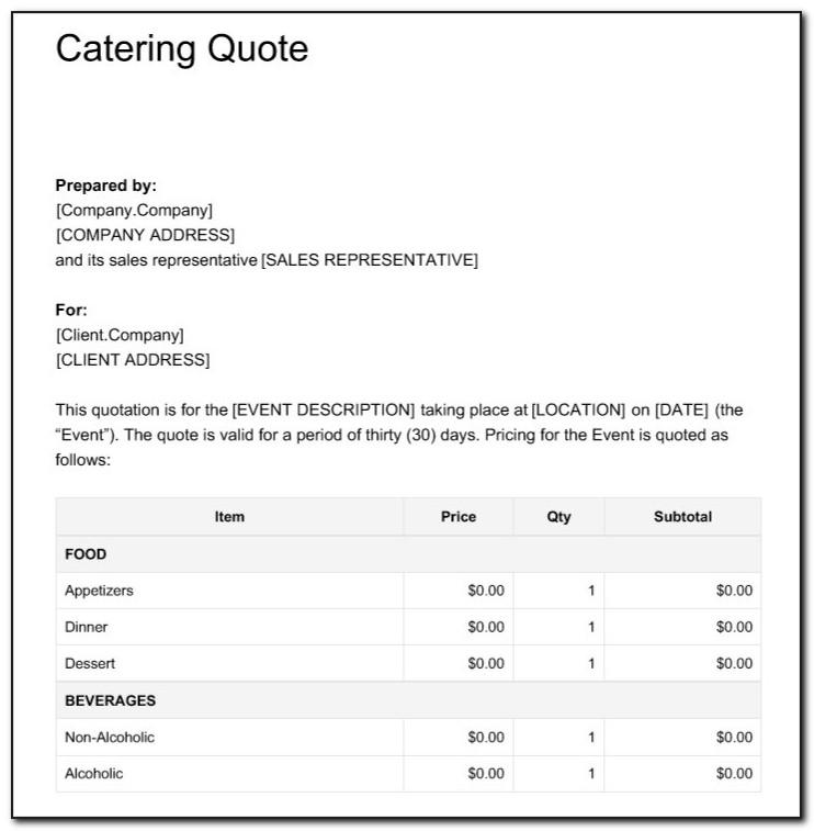Catering Quote Template Excel