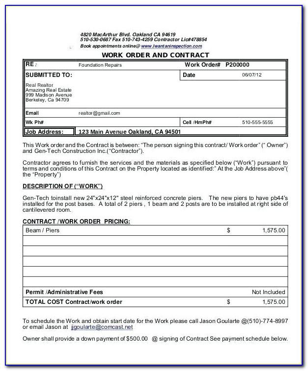 Construction Change Work Order Template