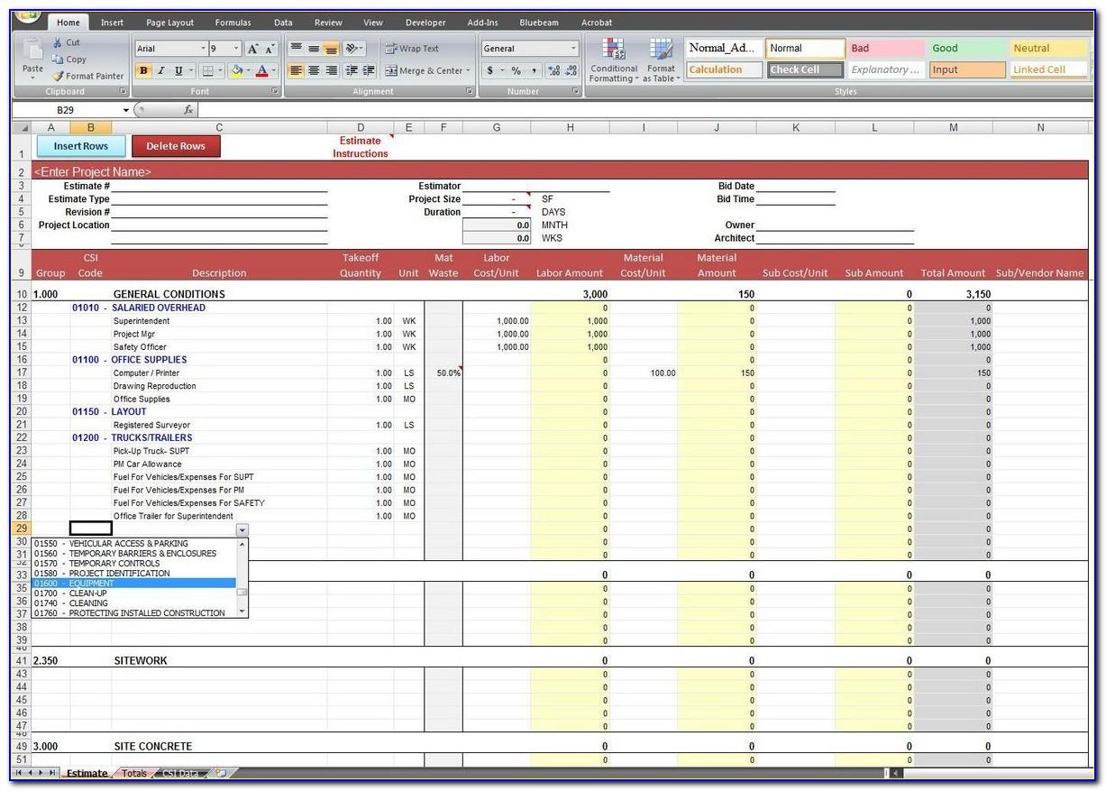Construction Cost Estimate Template Excel In India