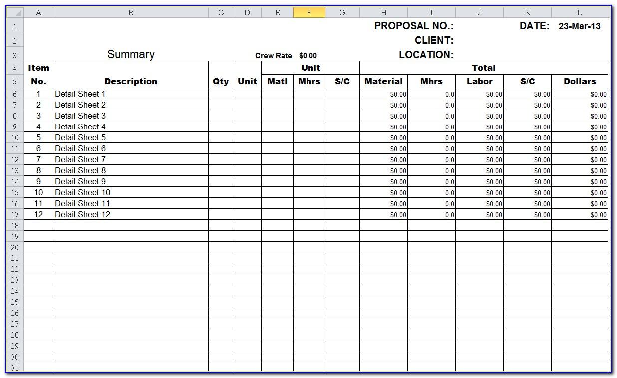 Construction Estimate Template Excel Free