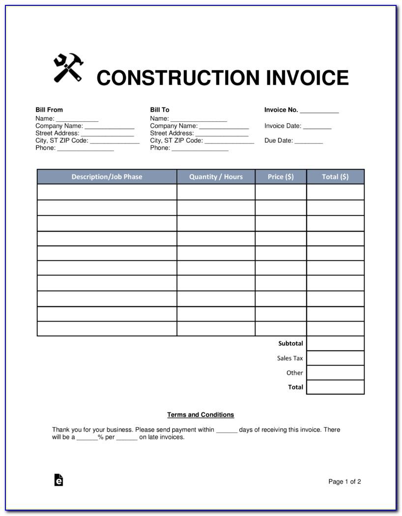 Construction Invoice Example