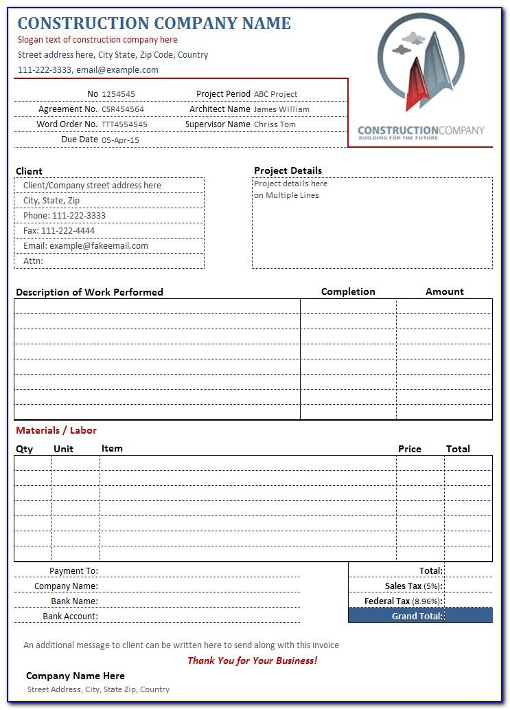 Construction Invoice Template Free