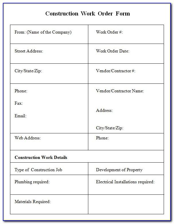 Construction Work Order Template Download