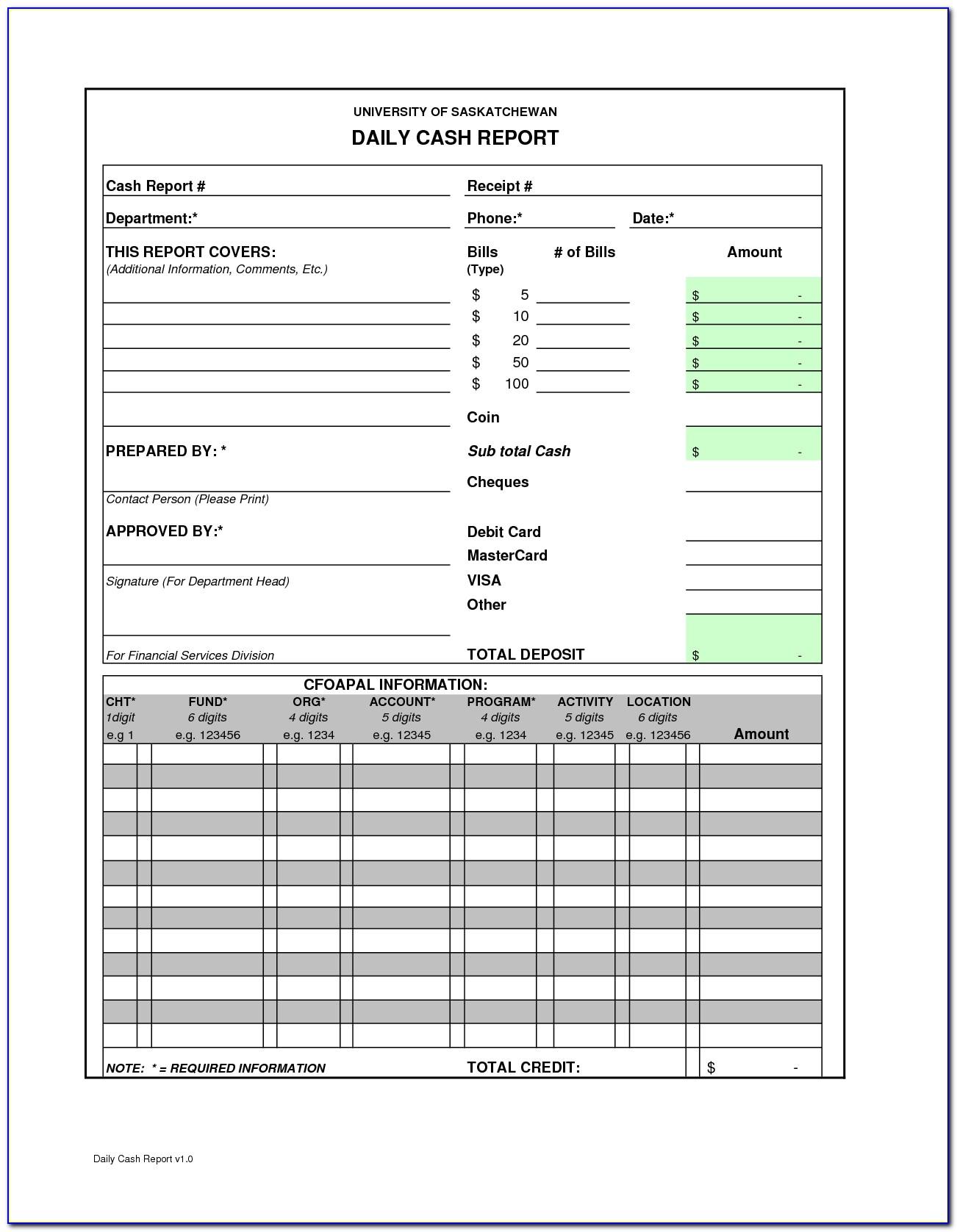 Daily Cash Register Balance Sheet Template Excel
