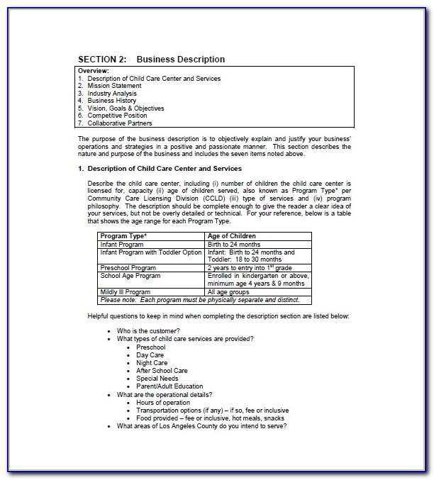 Daycare Business Plan Template Pdf
