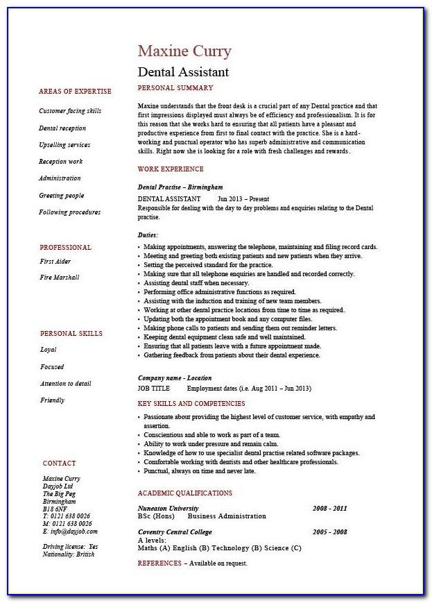 Dental Assistant Resume Template Examples