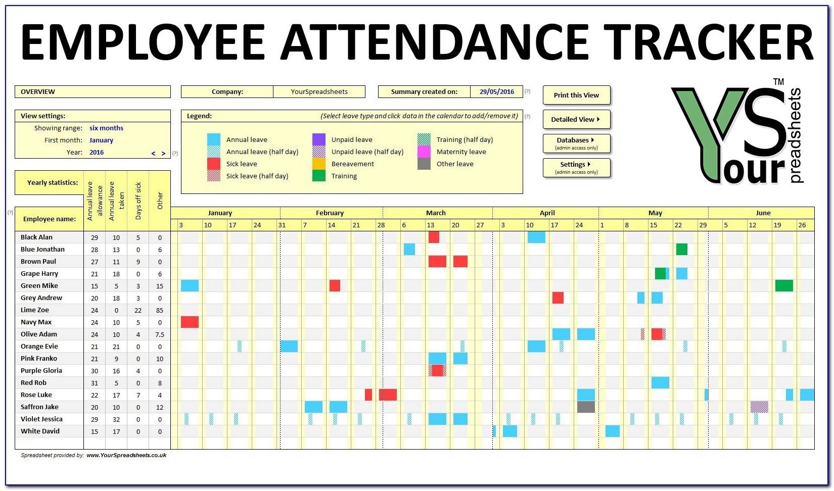Employee Attendance Tracker Ms Excel Template