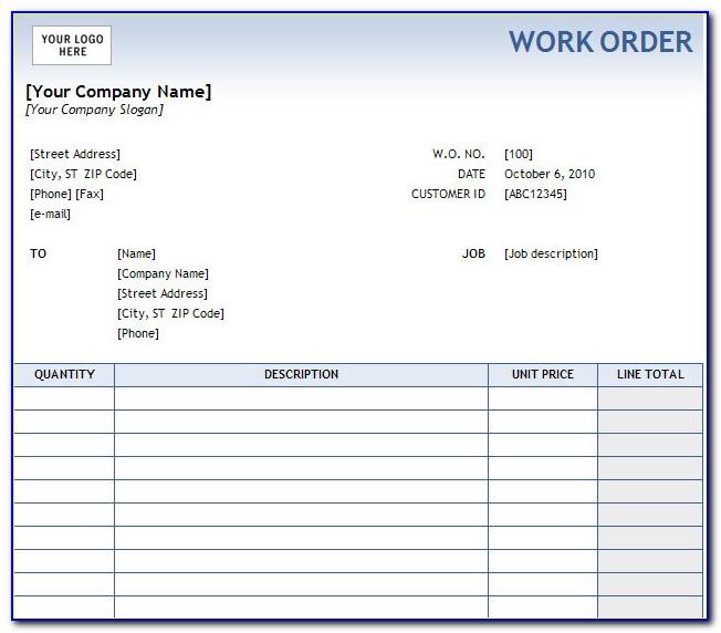 Excel Work Order Template