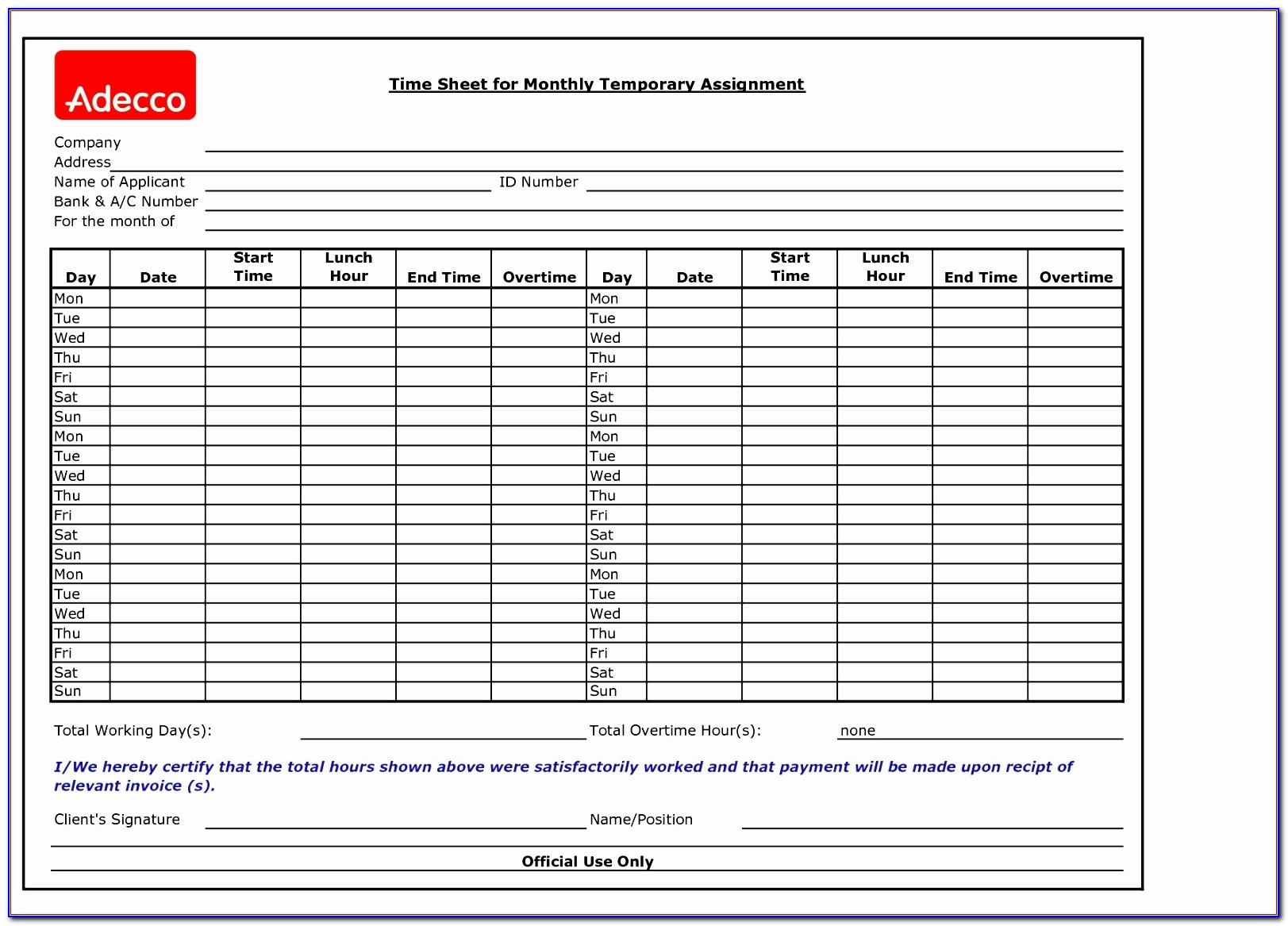 Free Download Excel Timesheet Template