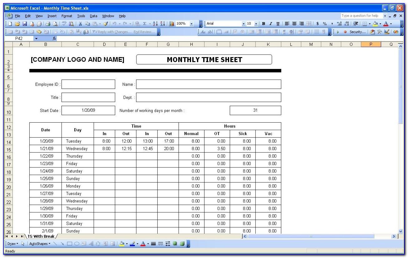 Free Excel Timesheet Template Multiple Employees Monthly