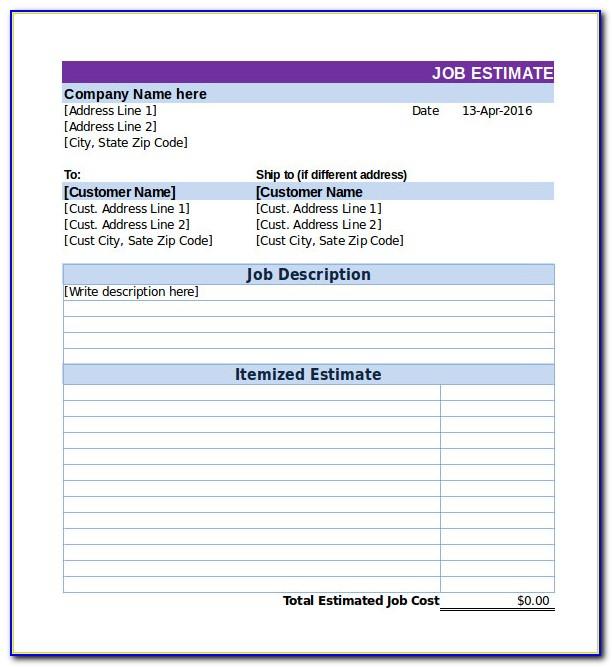 Free Job Estimate Template Excel