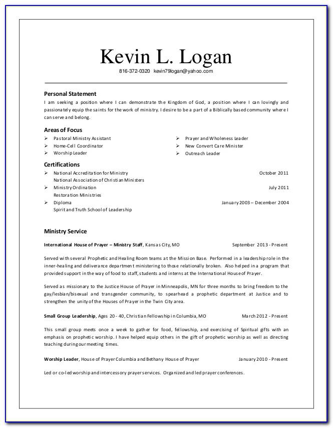 Free Ministry Resume Templates For Word