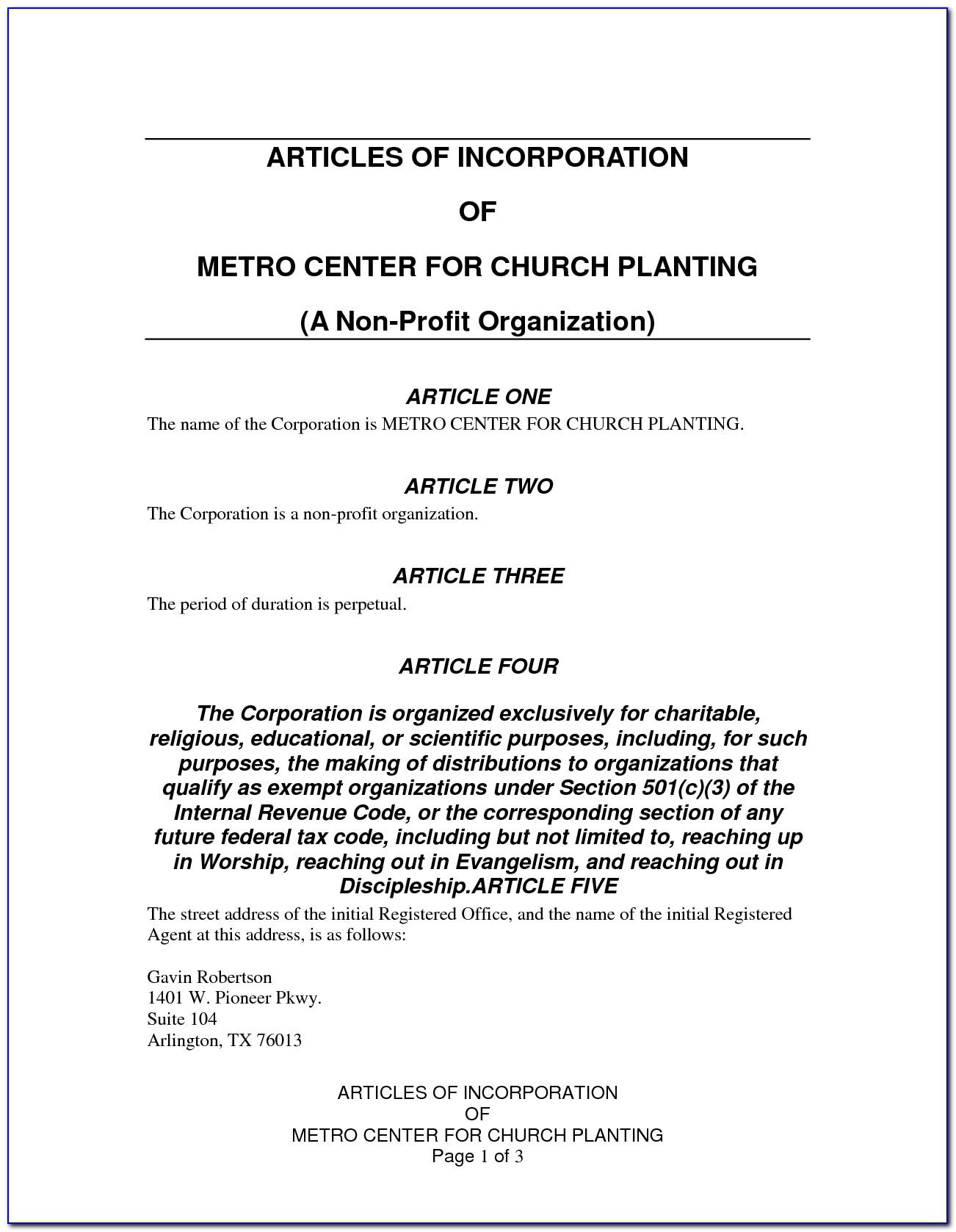 Free Nonprofit Articles Of Incorporation Template