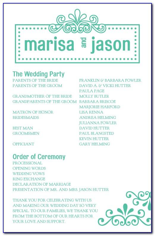 Free One Page Wedding Program Templates For Microsoft Word